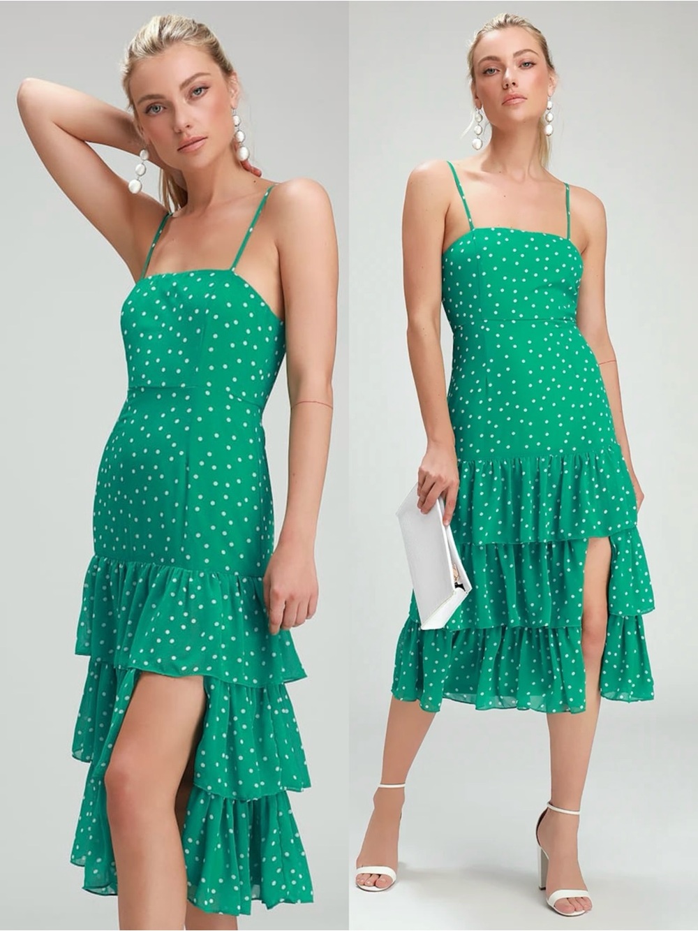 NWT LULUS Polka Dot Square Neck Ruffle Tier Y2K Coquette Wedding Guest‎ Dress L